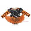 Halloween Max Style Long Sleeve Black White Dots Baby Bodysuit Orange Pettiskirt JS4771